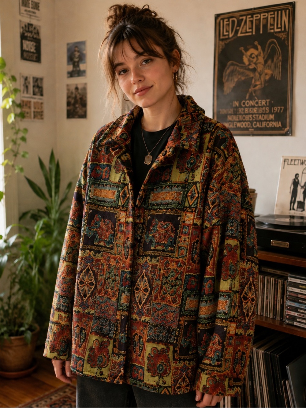 Chico's Anniversary Collection cotton embroidered and beaded tapestry jacket